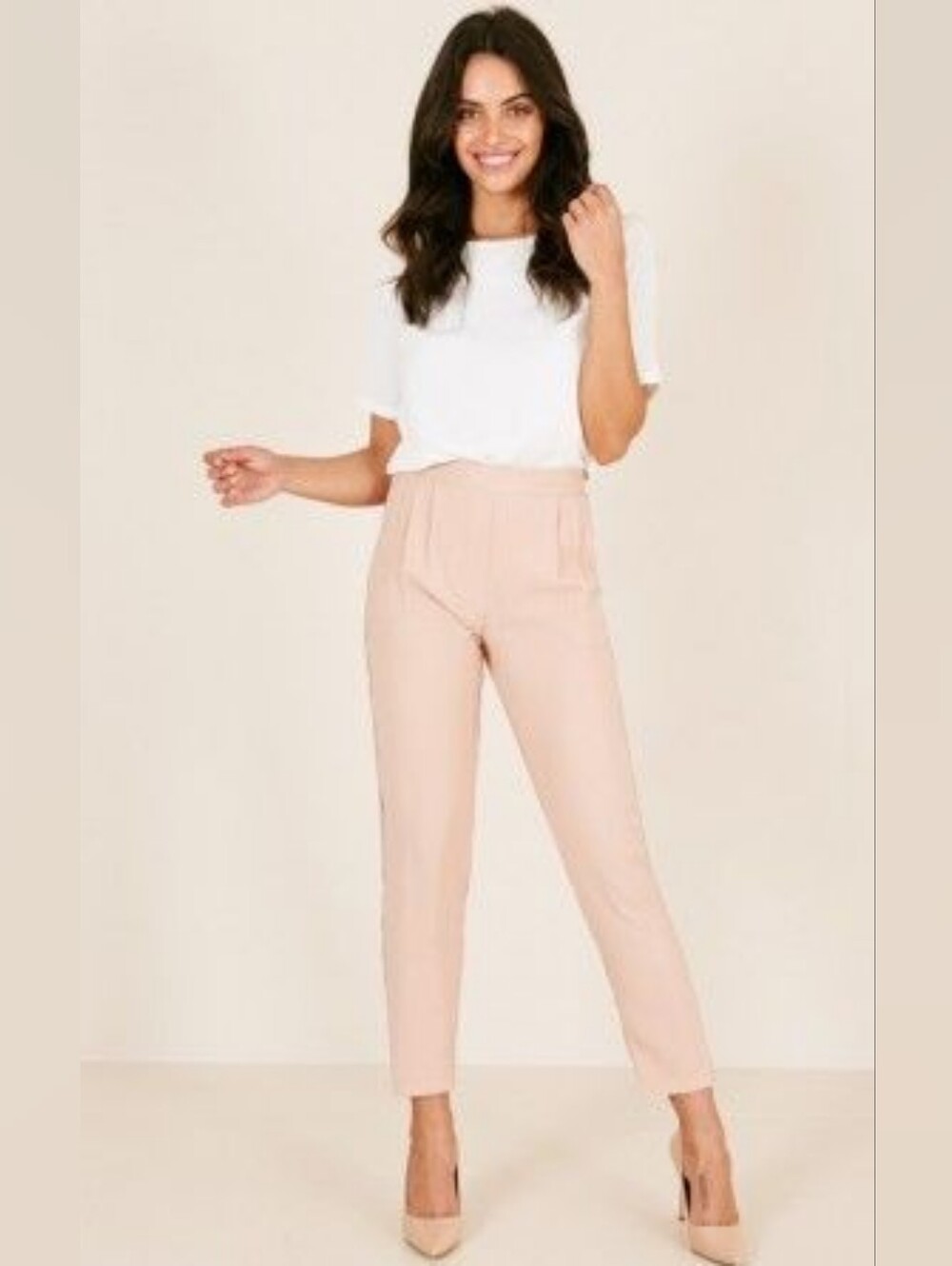 Showpo High Waisted Tapered Pleat Front Pants Trousers Blush Pink Size 8 Capsule